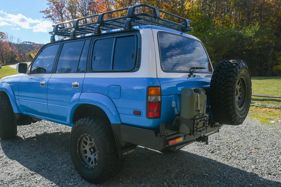 Land Cruiser rear three-quarter with spare tire carrier